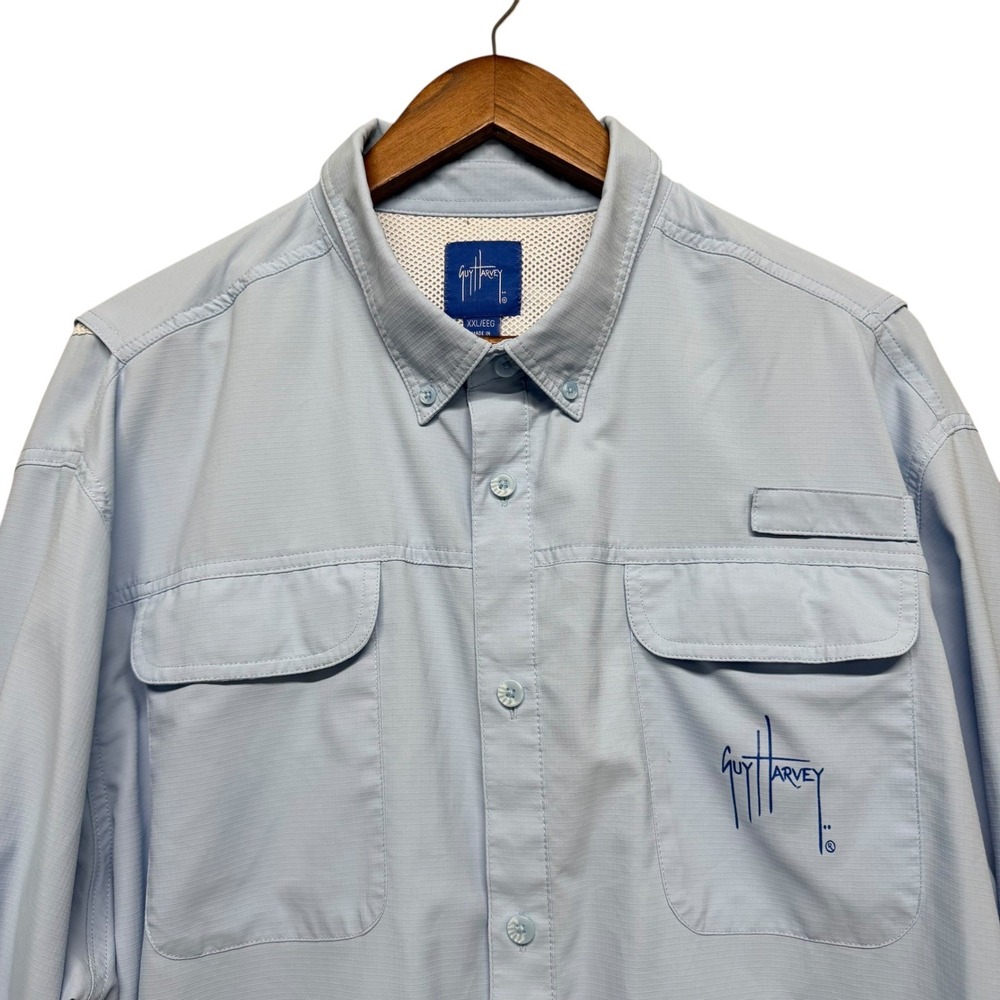 Guy Harvey Fishing Shirt Men XXL‎ Blue Performance Long Sleeve Vented GHV55051
